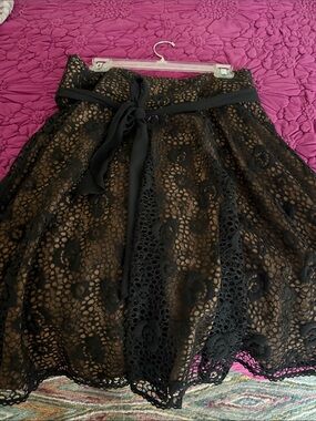 Black Lace Overlay Skirt with Tie Waist